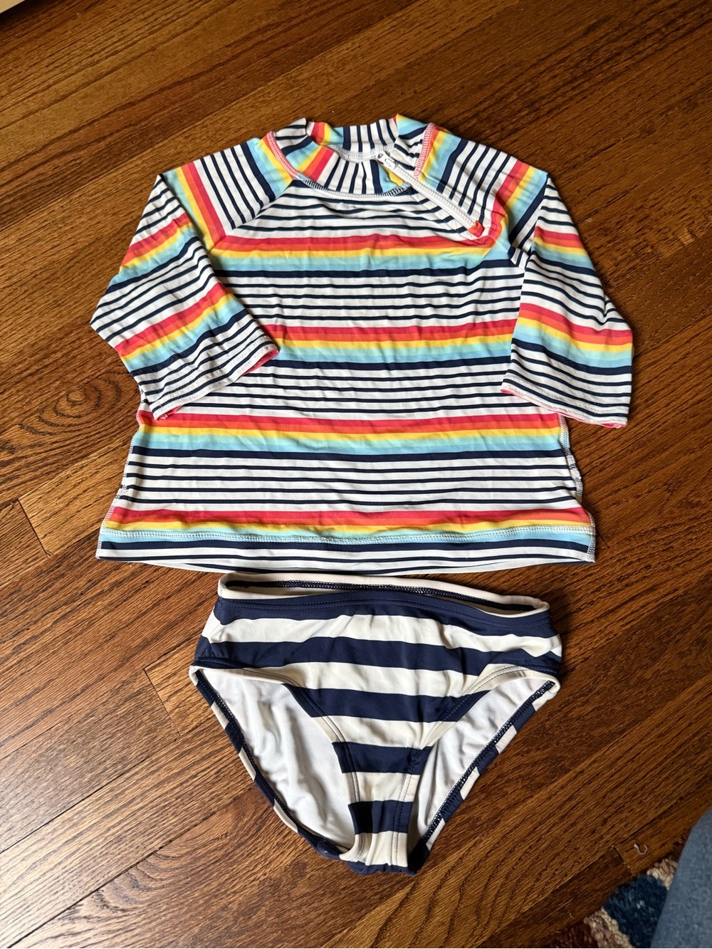 Kids Hanna Andersson Rainbow Stripe Rash Guard Swim Set - size 5